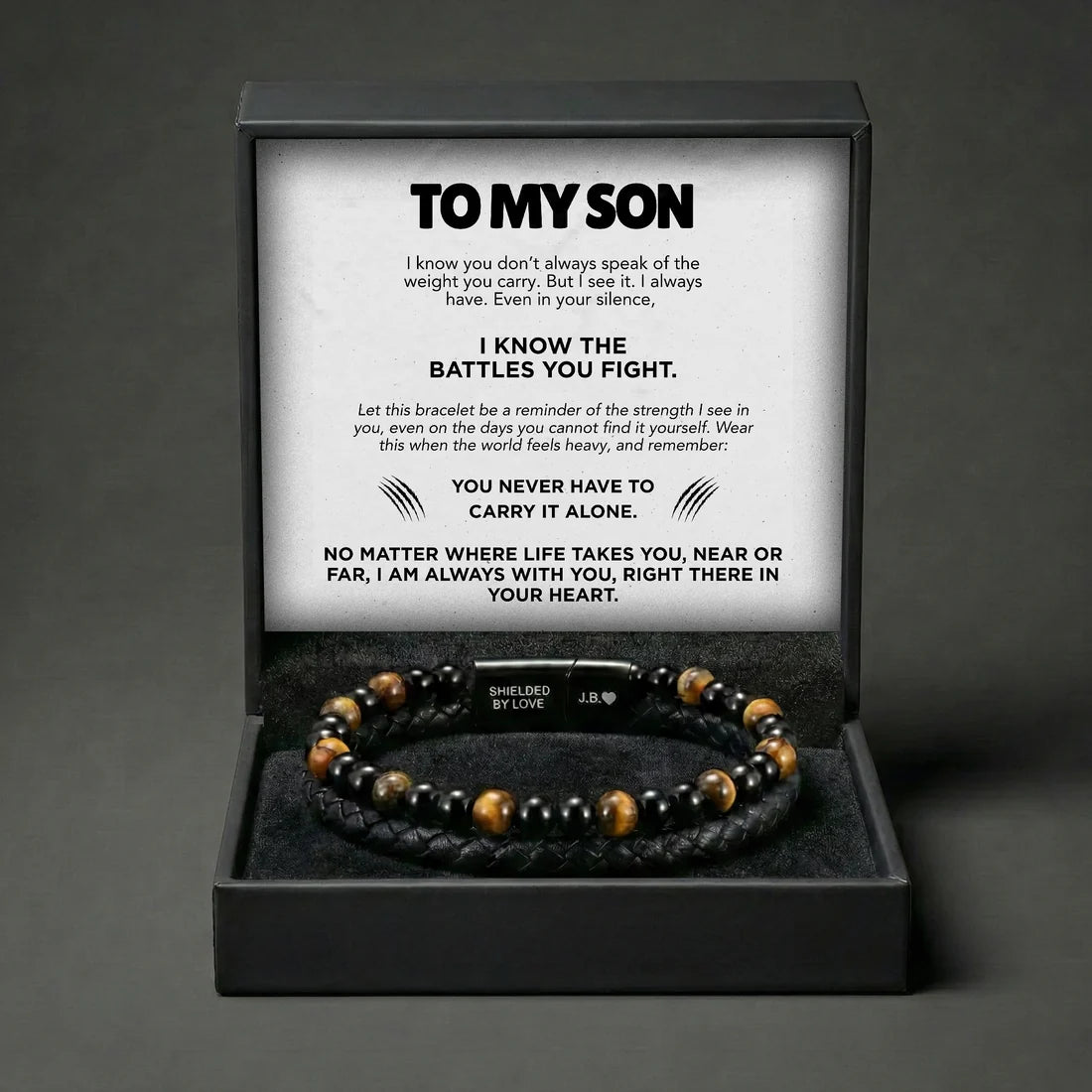 Engraved Tiger Eye Son Bracelet